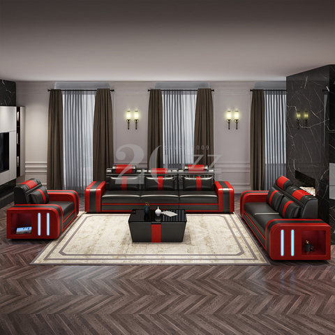 Muebles de sofá de cuero de sala de estar de diseño moderno de estilo americano de lujo ligero