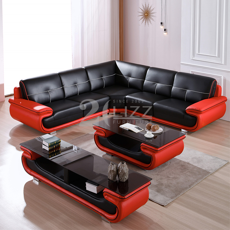 Sofá de salón clásico grande en negro y rojo