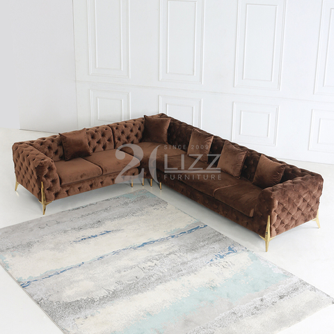Conjunto de muebles Sofá de cuero marrón de esquina