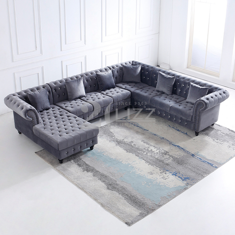 Sofá de salón circular gris oscuro en forma de U