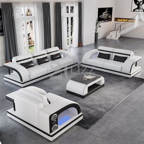 Cómodo sofá de sala de estar blanco y negro 1 + 2 + 3