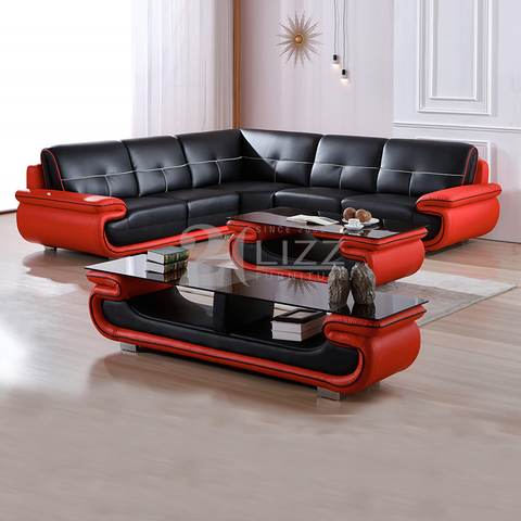 Sofá de salón clásico grande en negro y rojo