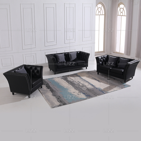 Sofá de cuero negro pequeño personalizado para sala de estar