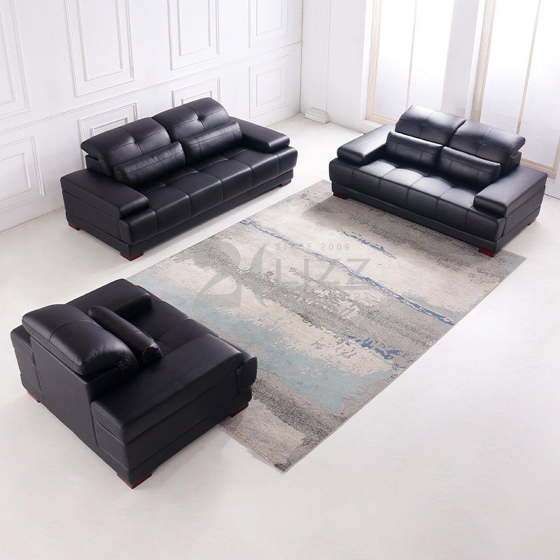 Conjunto de muebles Sofá de cuero genuino negro