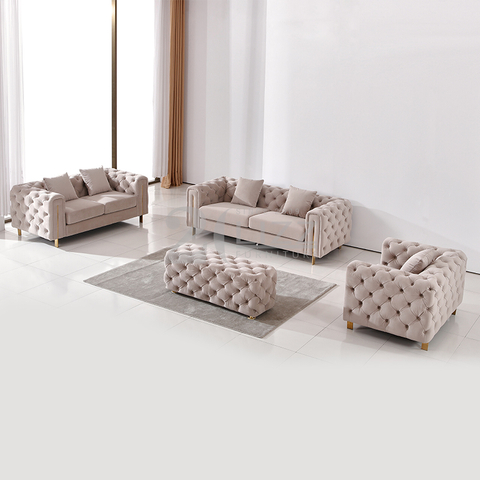Sofá de tela Chesterfield de lujo contemporáneo