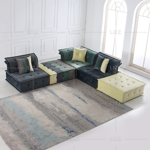 Sofá de sala de estar pequeño personalizado en amarillo y verde azul marino