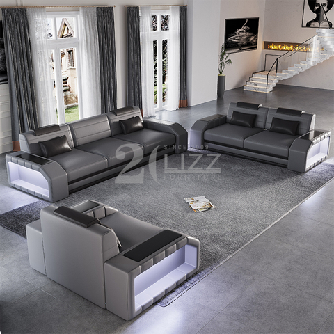 Leisure Dark Gery - Sofá seccional con mesa de centro LED