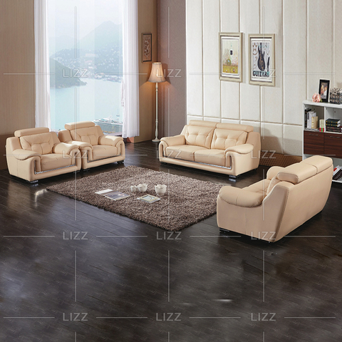 Sofá de cuero beige para sala de estar
