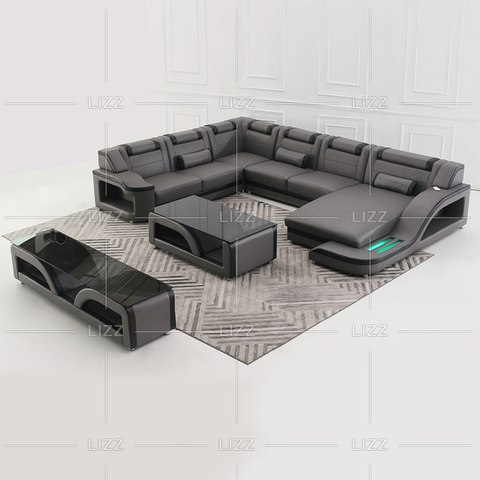 Sofá seccional LED de microfibra genuina con chaise lounge