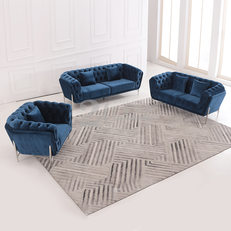 Sofá moderno de tela para sala de estar con pies de acero inoxidable