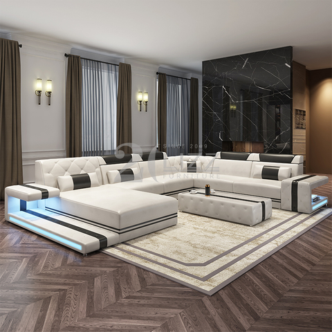 Sofá seccional led copetudo elegante con almacenamiento