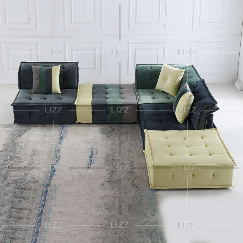 Sofá de sala de estar pequeño personalizado en amarillo y verde azul marino