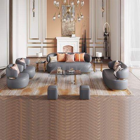 Sofá de salón de cuero contemporáneo con Ottaman