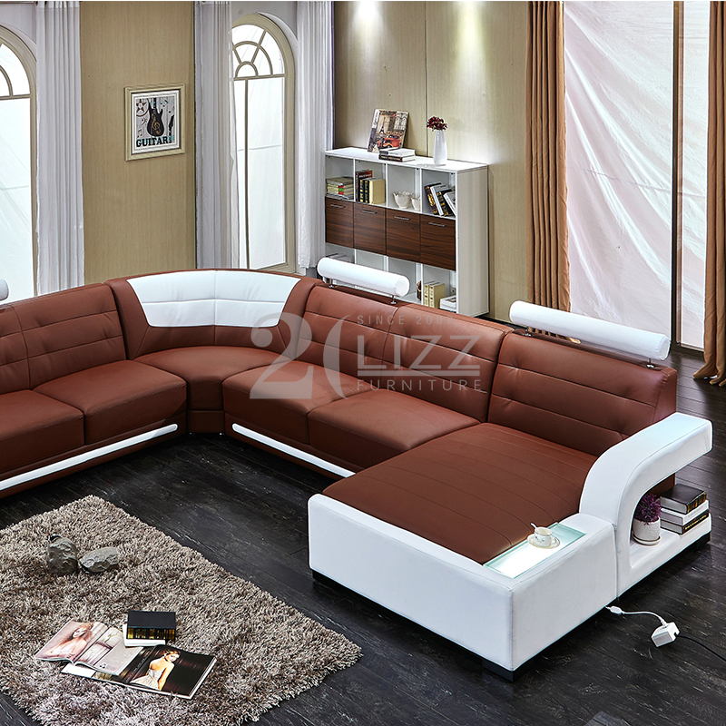 Sofá seccional llevado cuero de los muebles de la sala de estar con el reposacabezas ajustable
