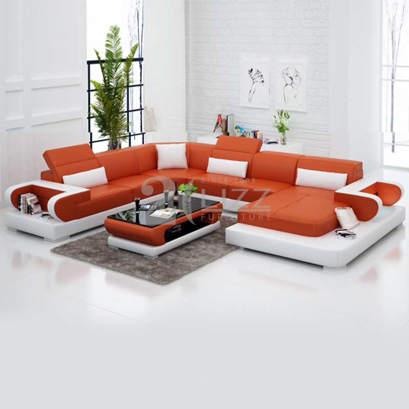 Muebles de madera de ocio Led sofá seccional con mesa de centro