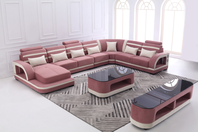 Sofá de sala de estar de tela contemporánea con chaise