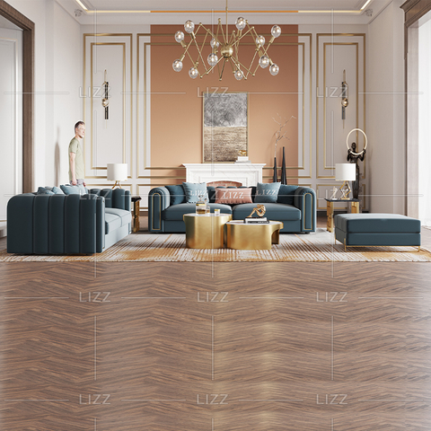 Sofá de sala de estar verde de tela contemporánea con mesa