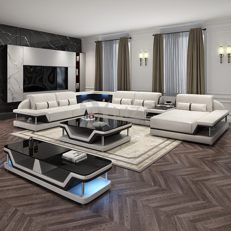 Sofá de cuero moderno para sala de estar con almacenamiento