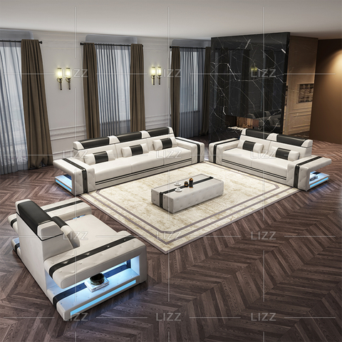Sofá seccional LED de lona elegante con mesa