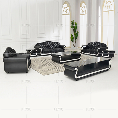 Juego de muebles Sofá de cuero genuino en blanco y negro