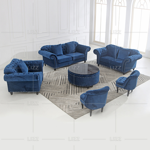 Sofá de tela de estilo clásico de ocio con sillón pequeño