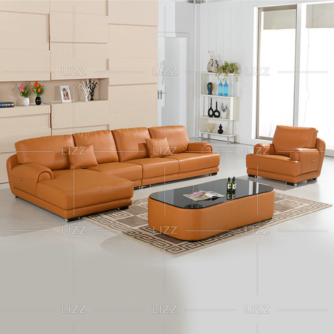 Cómodo sofá de cuero minimalista para sala de estar