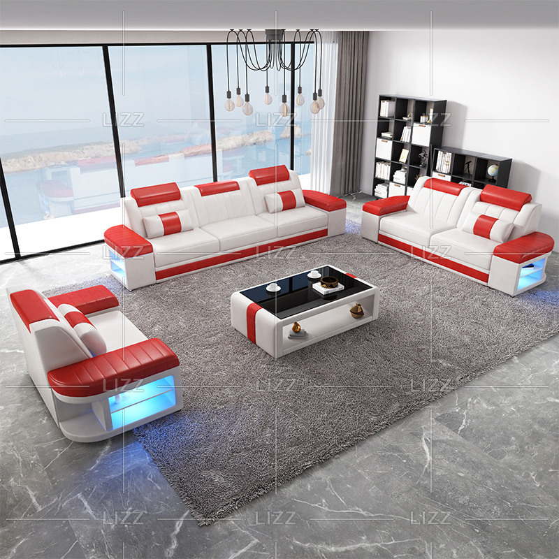 Sofá moderno de cuero genuino para sala de estar con almacenamiento