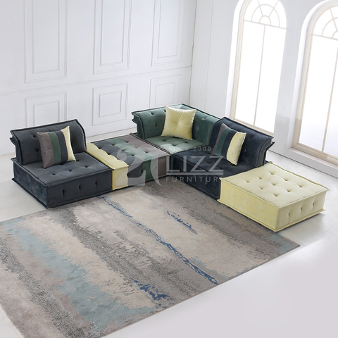 Sofá esquinero contemporáneo de tela con marco de madera