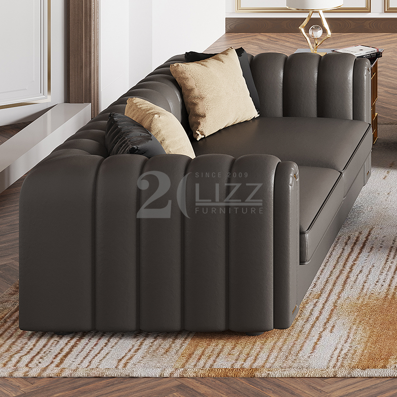 Sofá de cuero moderno para sala de estar con mesa de centro