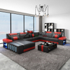 Sofá seccional LED negro en forma de U para sala de estar