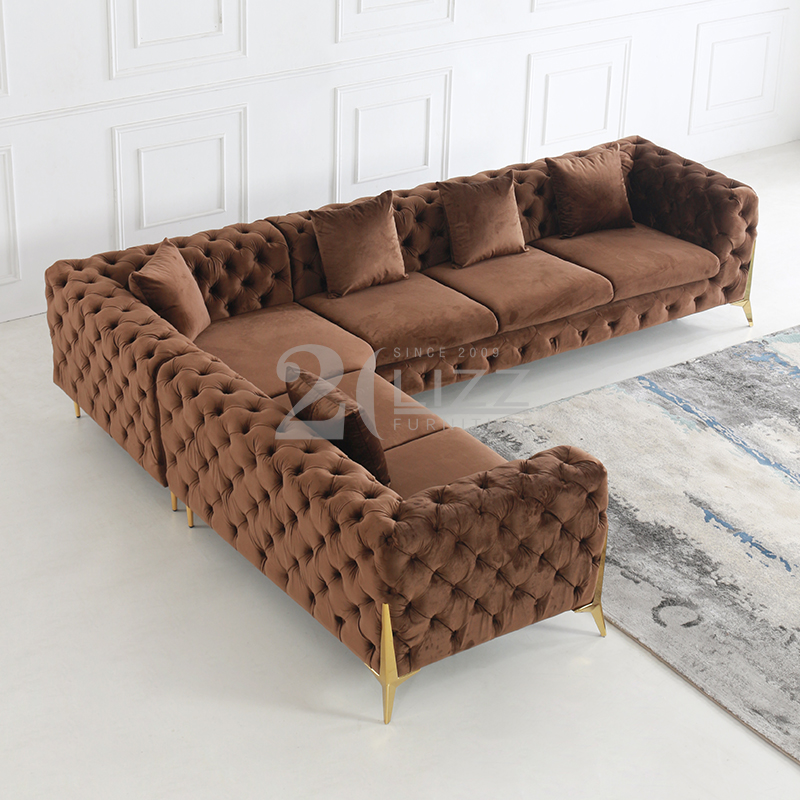 Muebles para el hogar Sofá clásico de sala de estar de tela Chesterfield