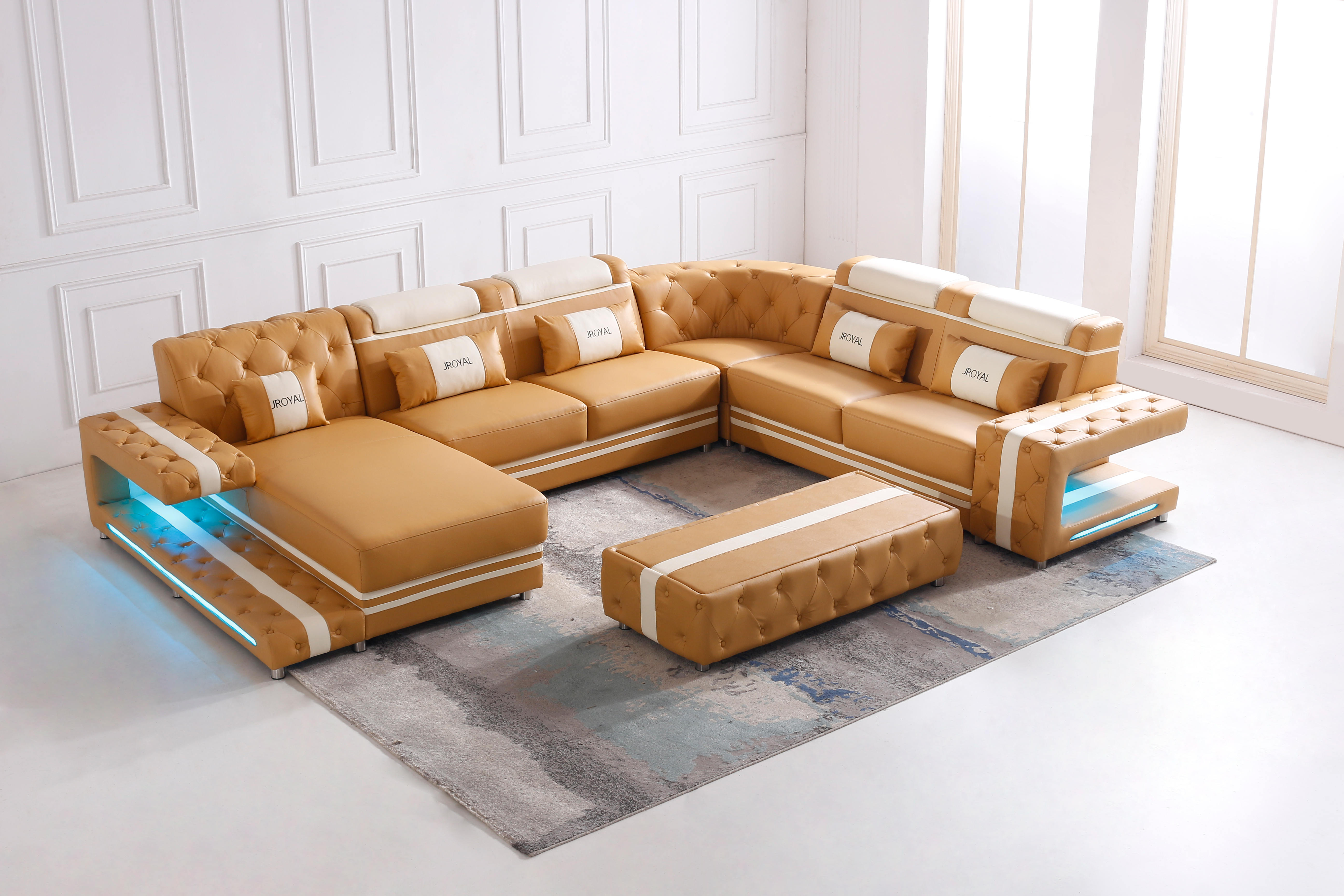 Cómodo sofá grande de salón gris marrón