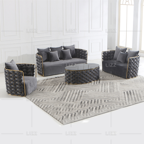Sofá de sala de estar de tela francesa con mesa
