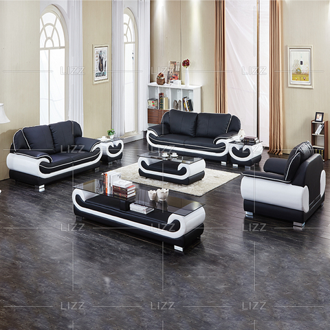 Sofá de cuero americano contemporáneo en blanco y negro