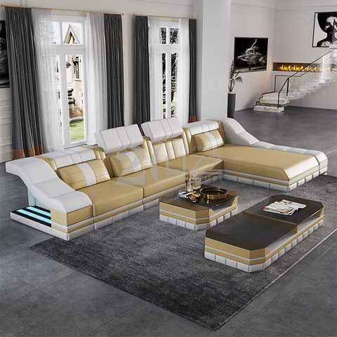 Sofá americano contemporáneo de cuero beige