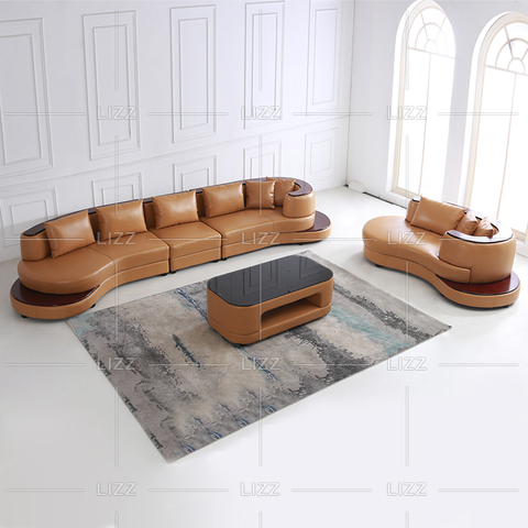 Sofá modular de cuero para sala de estar con almacenamiento