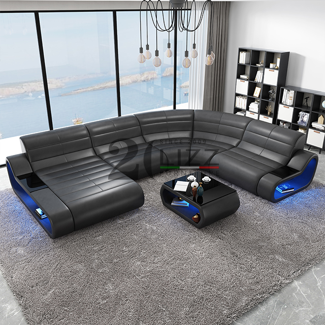 Sofá seccional LED de cuero para sala de estar con soporte para TV