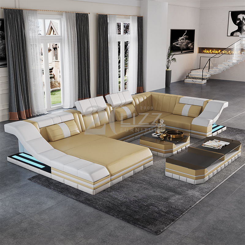 Sofá tradicional grande de sala de estar dorado