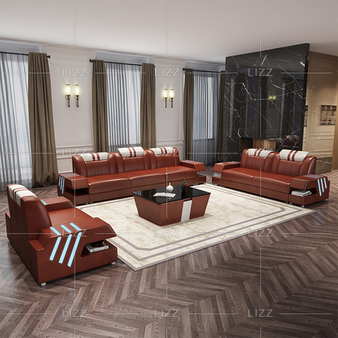 Juego de muebles Sofá de cuero genuino marrón