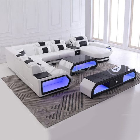 Sofá de cuero contemporáneo para sala de estar con almacenamiento