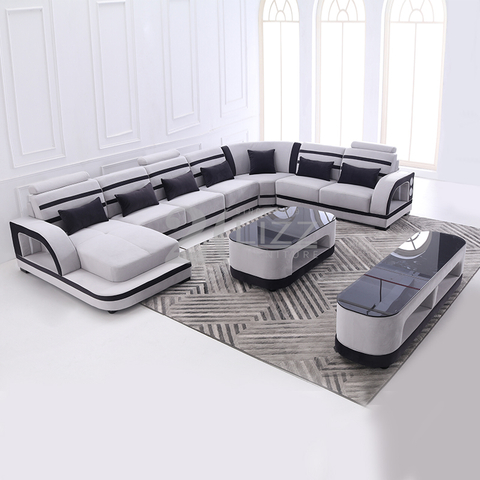 Sofá de sala de estar modular de tela con mesa