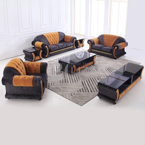 Sofá de sala de estar de tela Chesterfield con mesa de centro
