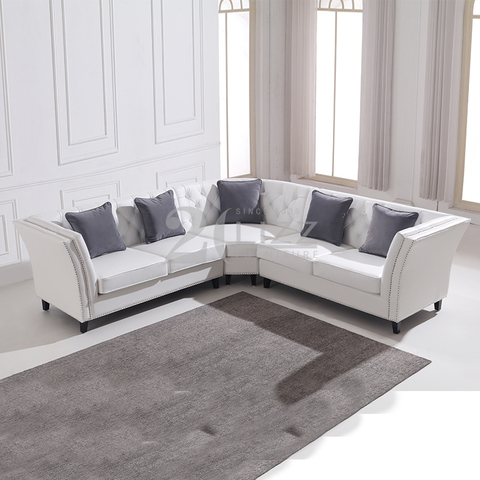 Sofá de sala de estar pequeño de esquina blanco
