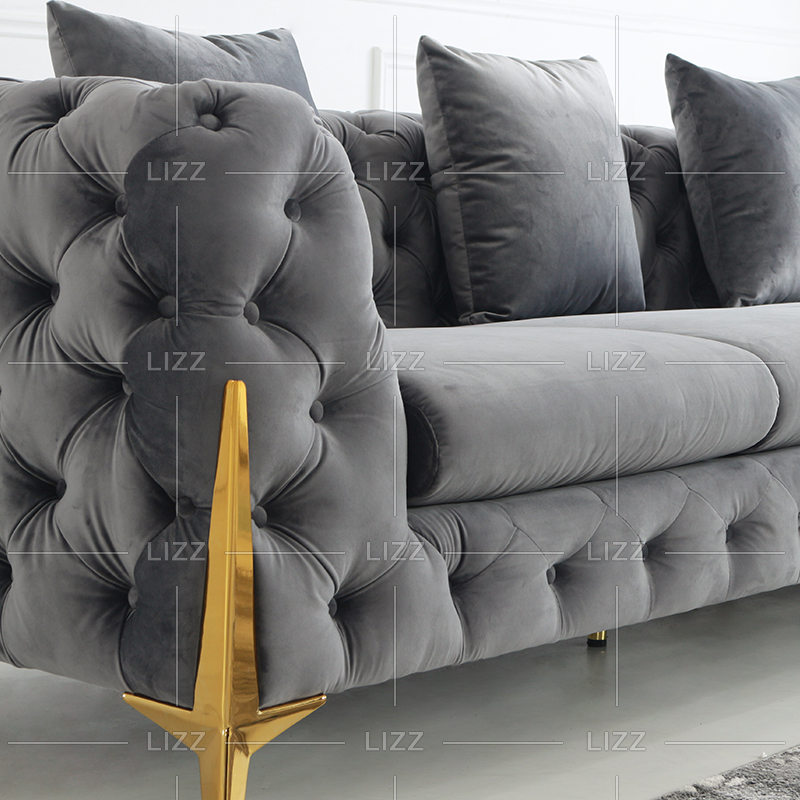 Sofá de tela de lona de alta gama con botones copetudos